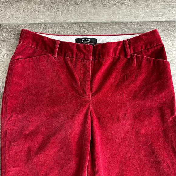 Body by Victoria Christie Fit Red Velvet Pants Bell Bottom Flare Size 10 - Picture 3 of 8
